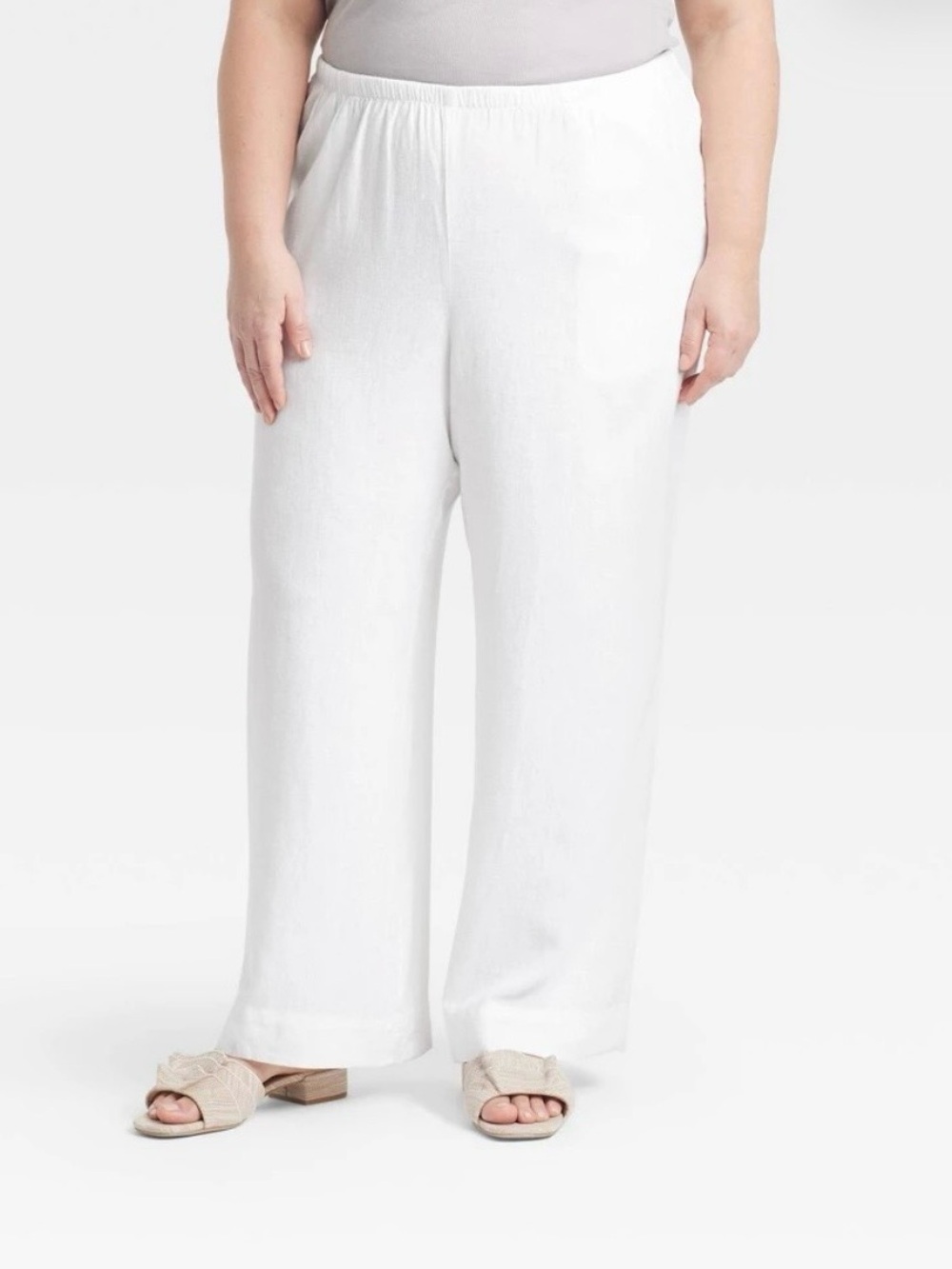Women's Mid Rise Wide Leg Linen Pants - White
